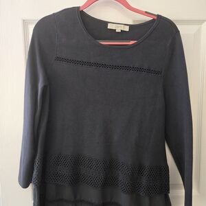 LOFT Women's Navy Top with Lace Detail